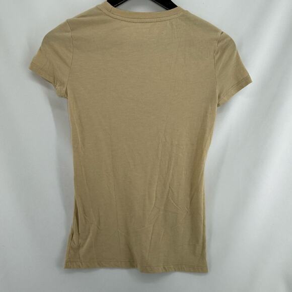 Aeropostale Classic Crew Embroidered Tee Womens Small Tan Pink Casual Fall Top - Picture 2 of 4